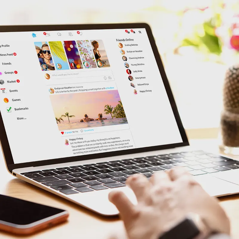 Professional social media graphics designed for impact, as seen on a laptop screen with various vibrant posts, demonstrating Artmedia Digital's ability to enhance online presence.