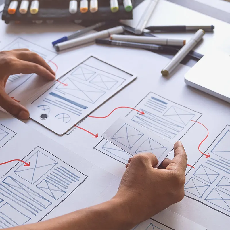 User-centric UI/UX design in progress, showing detailed wireframing and user journey mapping, highlighting Artmedia Digital's focus on creating seamless digital experiences.